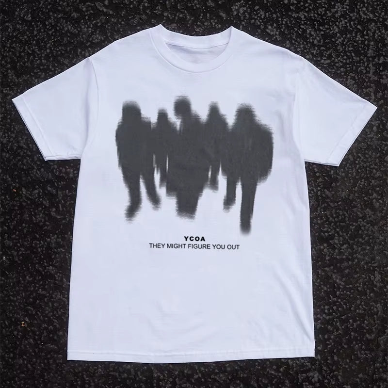 Men'S T-Shirts Oversized Shadow Cotton Harajuku Goth Y2K Streetwear Tops Short Sleeve Korean Fashion Hip Hop Aesthetic Clothing