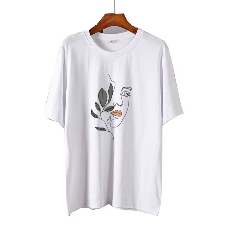 Gothic Graphic T Shirt Women 2023 Summer New Oversized Cotton Tees Casual Aesthetic Character Printed O Neck Tops