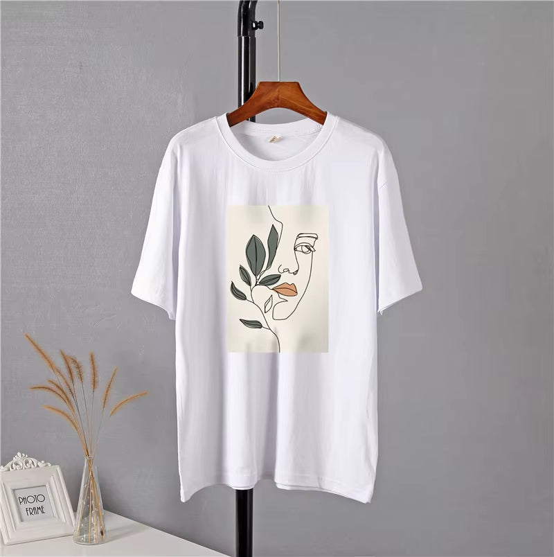 Gothic Graphic T Shirt Women 2023 Summer New Oversized Cotton Tees Casual Aesthetic Character Printed O Neck Tops