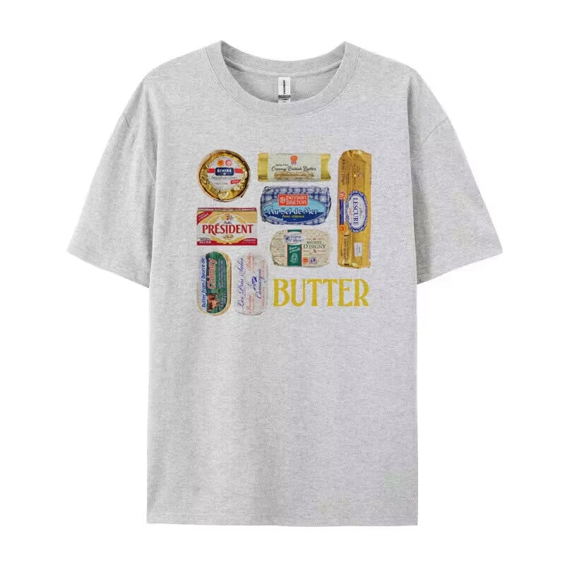 Women 90S Retro Butter Graphic T-Shirts Funny Butter Lover T Shirt Cute Foodie Tee Shirt Unisex Vintage Grunge Aesthetic Clothes
