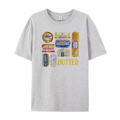 Women 90S Retro Butter Graphic T-Shirts Funny Butter Lover T Shirt Cute Foodie Tee Shirt Unisex Vintage Grunge Aesthetic Clothes