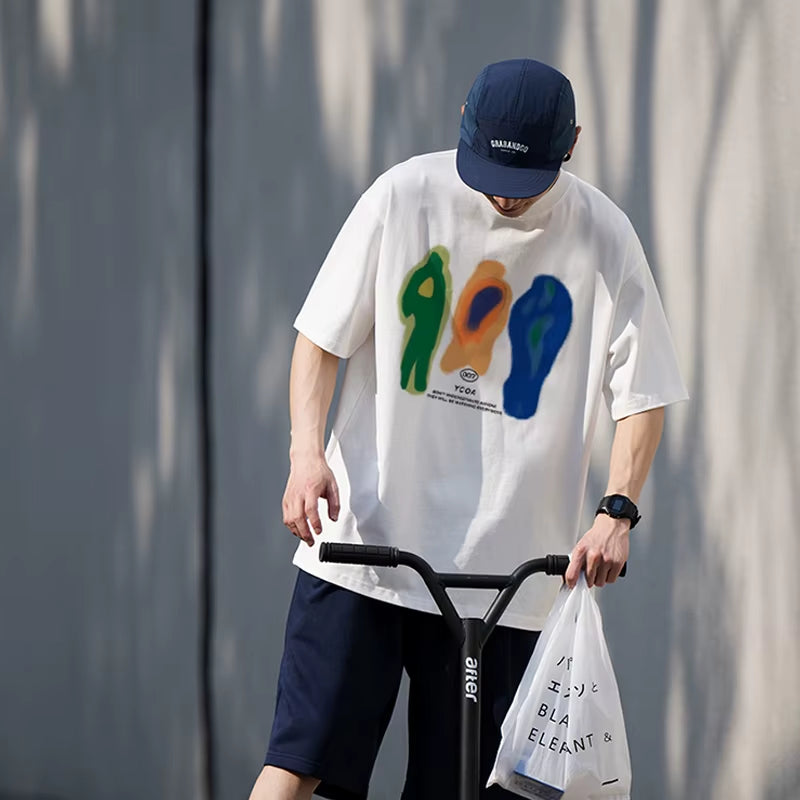 Men T-Shirt Cotton Oversized Summer Printed  Graphic Harajuku Hip Hop Loose Tops Tees Korean Fashion Y2K Aesthetic Clothing