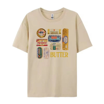 Women 90S Retro Butter Graphic T-Shirts Funny Butter Lover T Shirt Cute Foodie Tee Shirt Unisex Vintage Grunge Aesthetic Clothes