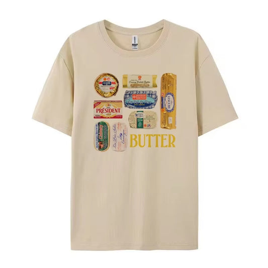Women 90S Retro Butter Graphic T-Shirts Funny Butter Lover T Shirt Cute Foodie Tee Shirt Unisex Vintage Grunge Aesthetic Clothes