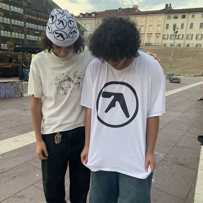 Men T-Shirt Aphex Twin Shirt 100% Cotton Print Oversized Y2K Streetwear Tees Short Sleeve Tops Korean Fashion Aesthetic Clothing