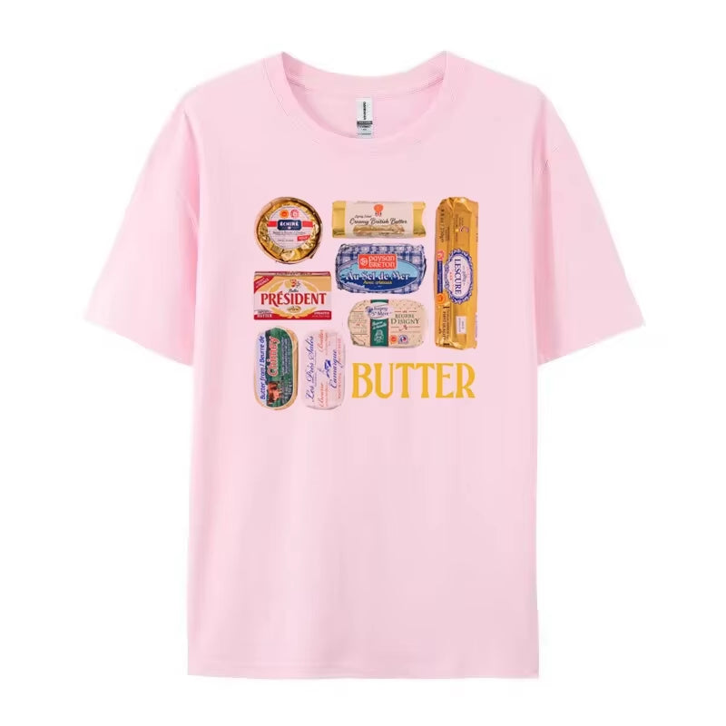 Women 90S Retro Butter Graphic T-Shirts Funny Butter Lover T Shirt Cute Foodie Tee Shirt Unisex Vintage Grunge Aesthetic Clothes
