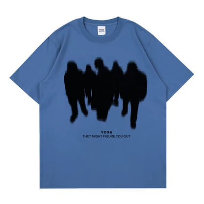 Men'S T-Shirts Oversized Shadow Cotton Harajuku Goth Y2K Streetwear Tops Short Sleeve Korean Fashion Hip Hop Aesthetic Clothing