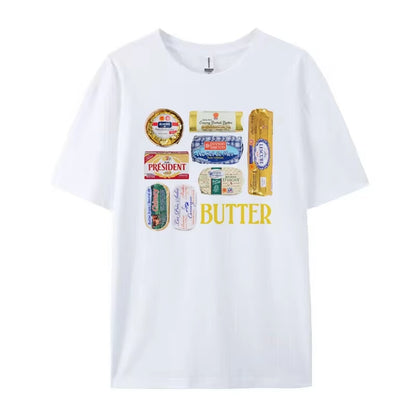 Women 90S Retro Butter Graphic T-Shirts Funny Butter Lover T Shirt Cute Foodie Tee Shirt Unisex Vintage Grunge Aesthetic Clothes